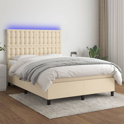 Letto a Molle con Materasso e LED Crema 140x190 cm in Tessuto | homemem39