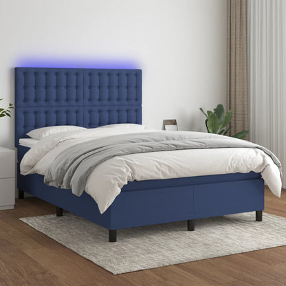 Letto a Molle con Materasso e LED Blu 140x190 cm in Tessuto | homemem39