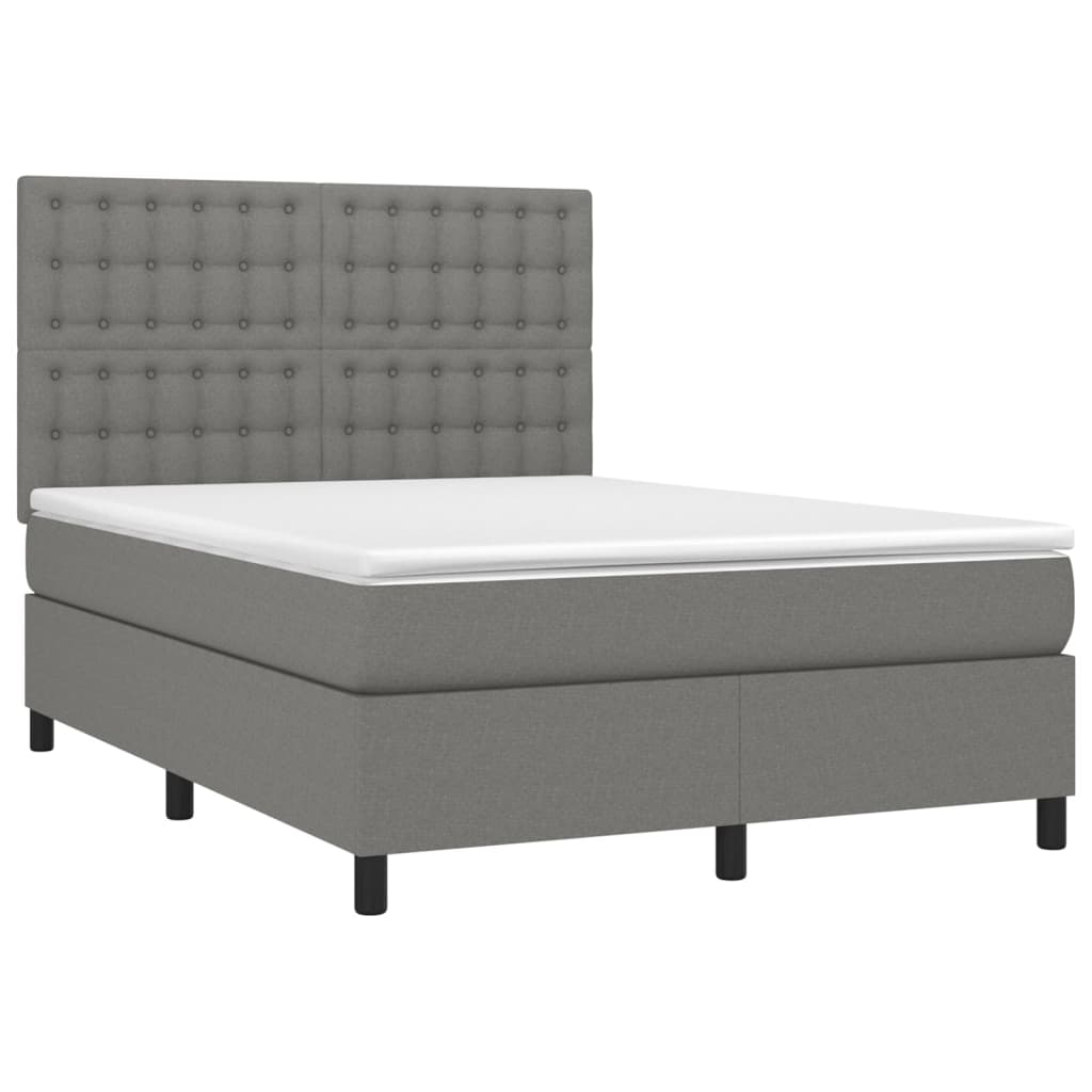 Letto a Molle Materasso e LED Grigio Scuro 140x200cm in Tessuto