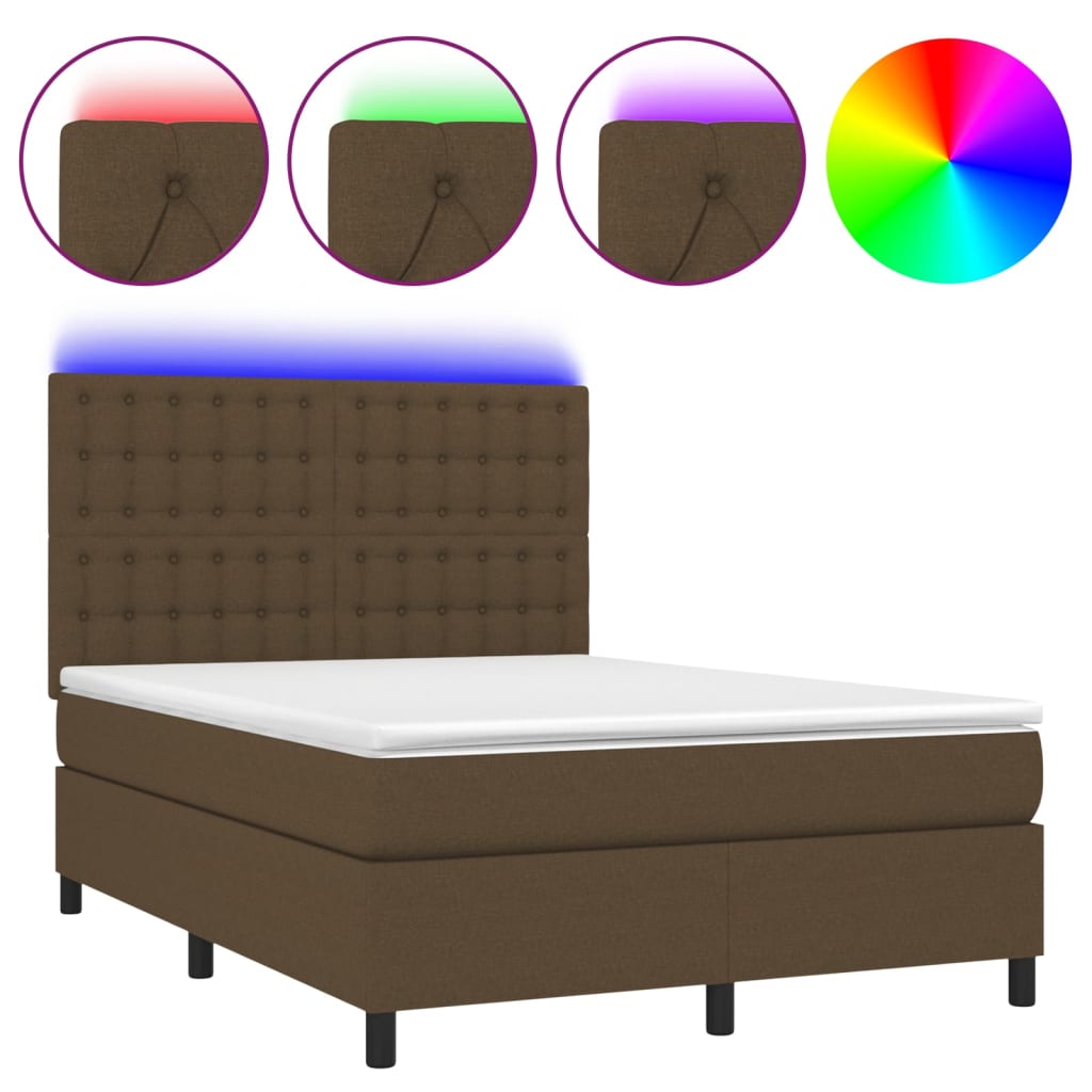 Letto a Molle Materasso e LED Marrone Scuro 140x200 cm Tessuto - homemem39