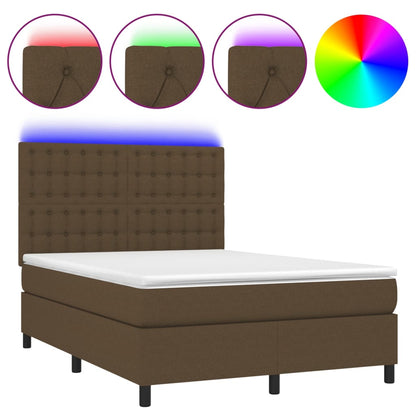 Letto a Molle Materasso e LED Marrone Scuro 140x200 cm Tessuto - homemem39