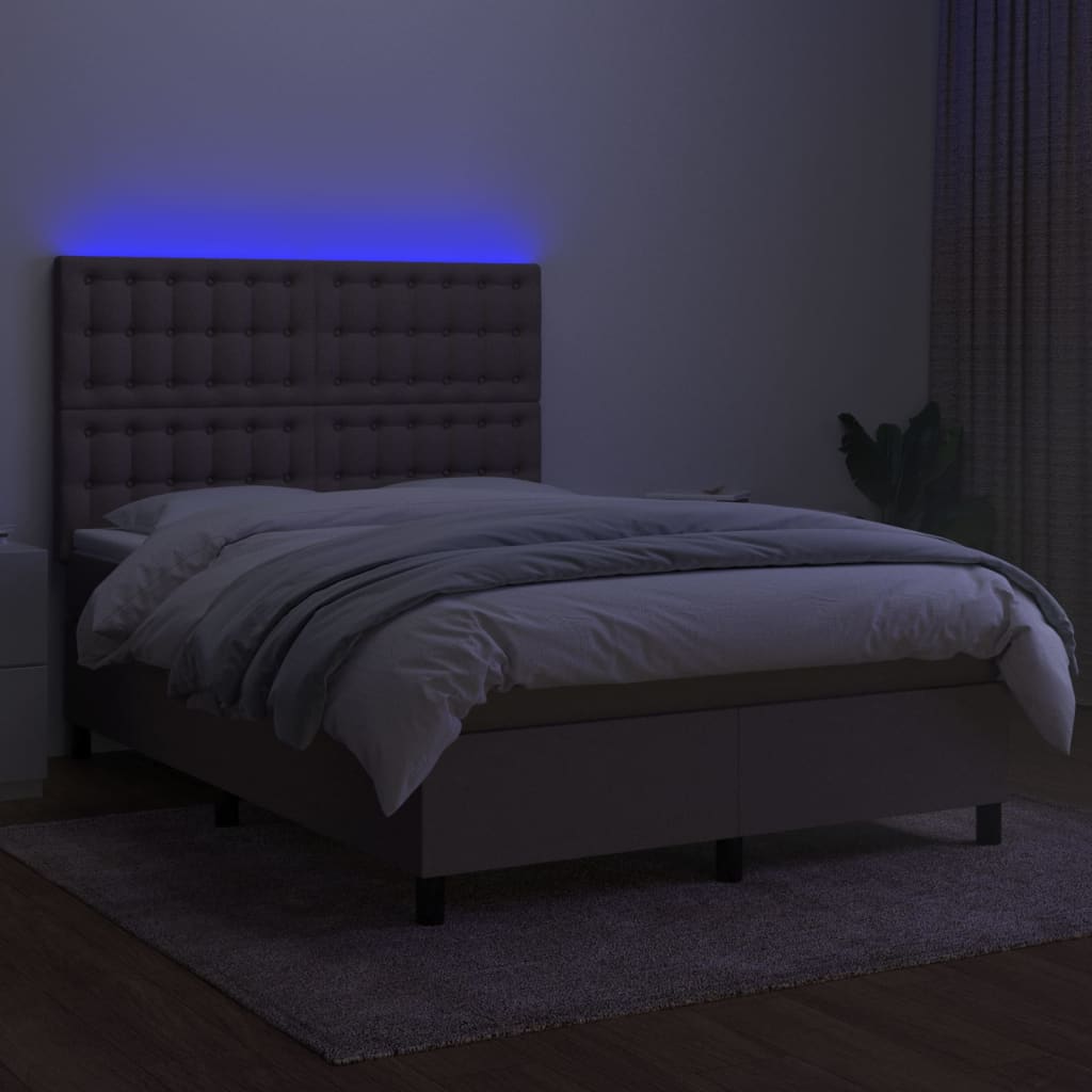 Letto a Molle con Materasso e LED Tortora 140x200 cm in Tessuto