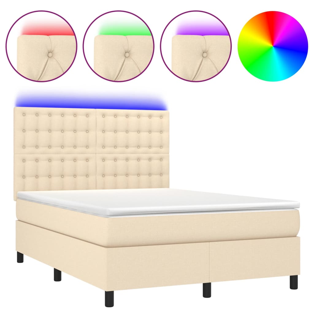 Letto a Molle con Materasso e LED Crema 140x200 cm in Tessuto | homemem39