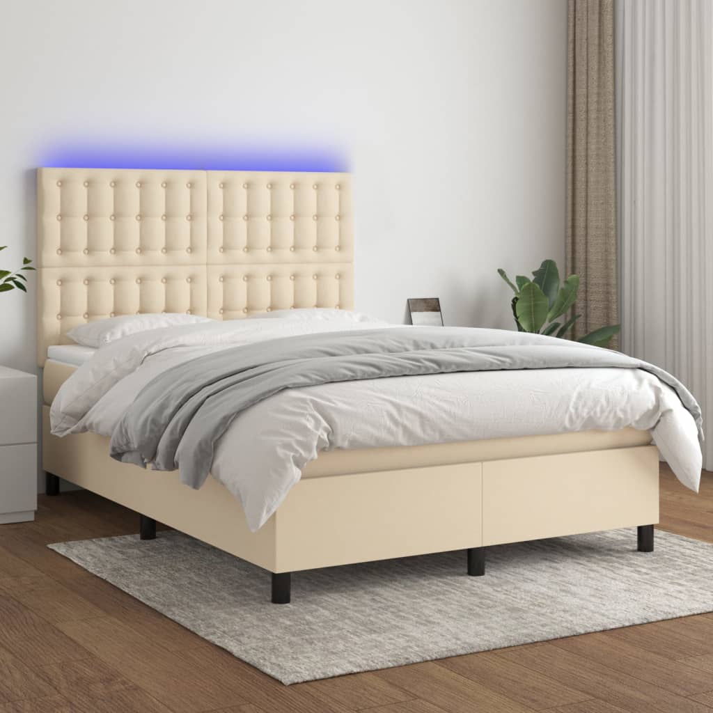 Letto a Molle con Materasso e LED Crema 140x200 cm in Tessuto | homemem39