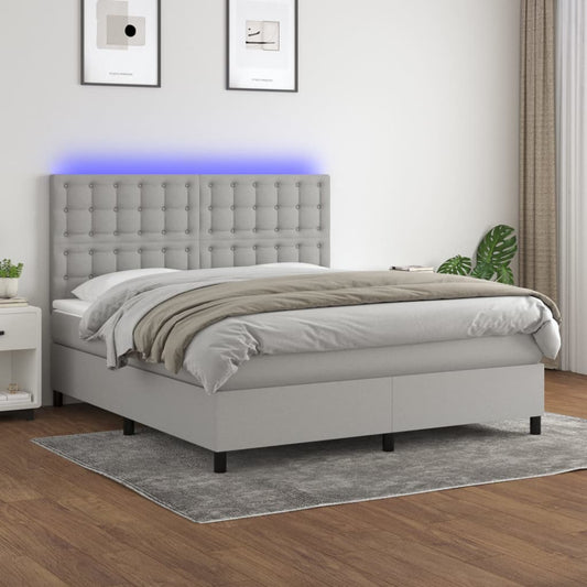 Letto a Molle Materasso e LED Grigio Chiaro 160x200 cm Tessuto - homemem39