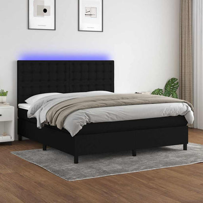Letto a Molle con Materasso e LED Nero 160x200 cm in Tessuto | homemem39