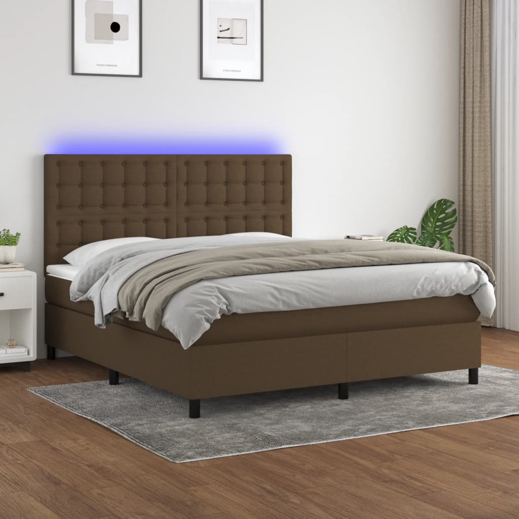 Letto a Molle Materasso e LED Marrone Scuro 160x200 cm Tessuto - homemem39