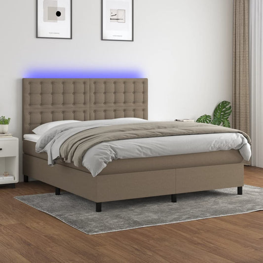 Letto a Molle con Materasso e LED Tortora 160x200 cm in Tessuto - homemem39