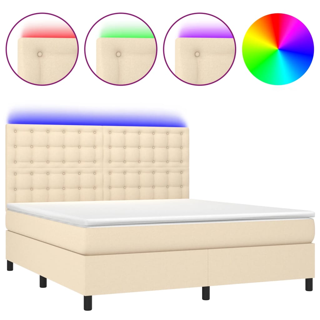 Letto a Molle con Materasso e LED Crema 160x200 cm in Tessuto - homemem39
