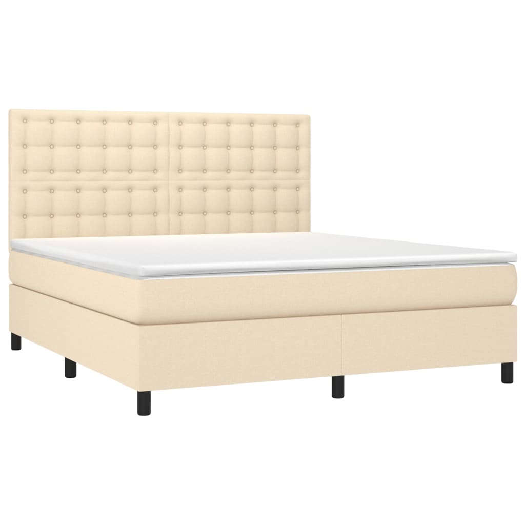 Letto a Molle con Materasso e LED Crema 160x200 cm in Tessuto - homemem39