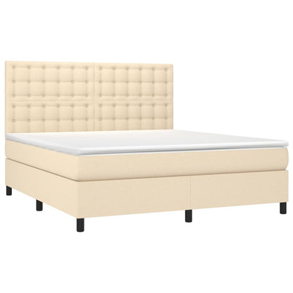 Letto a Molle con Materasso e LED Crema 160x200 cm in Tessuto - homemem39