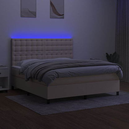 Letto a Molle con Materasso e LED Crema 160x200 cm in Tessuto