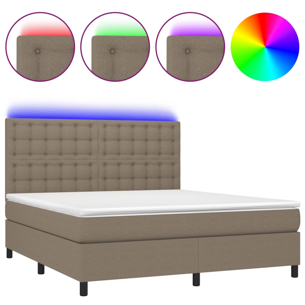 Letto a Molle con Materasso e LED Tortora 180x200 cm in Tessuto