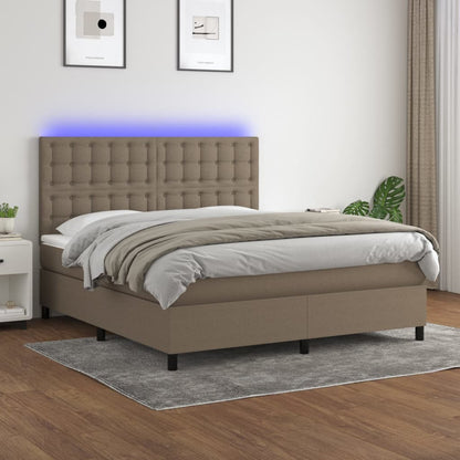 Letto a Molle con Materasso e LED Tortora 180x200 cm in Tessuto