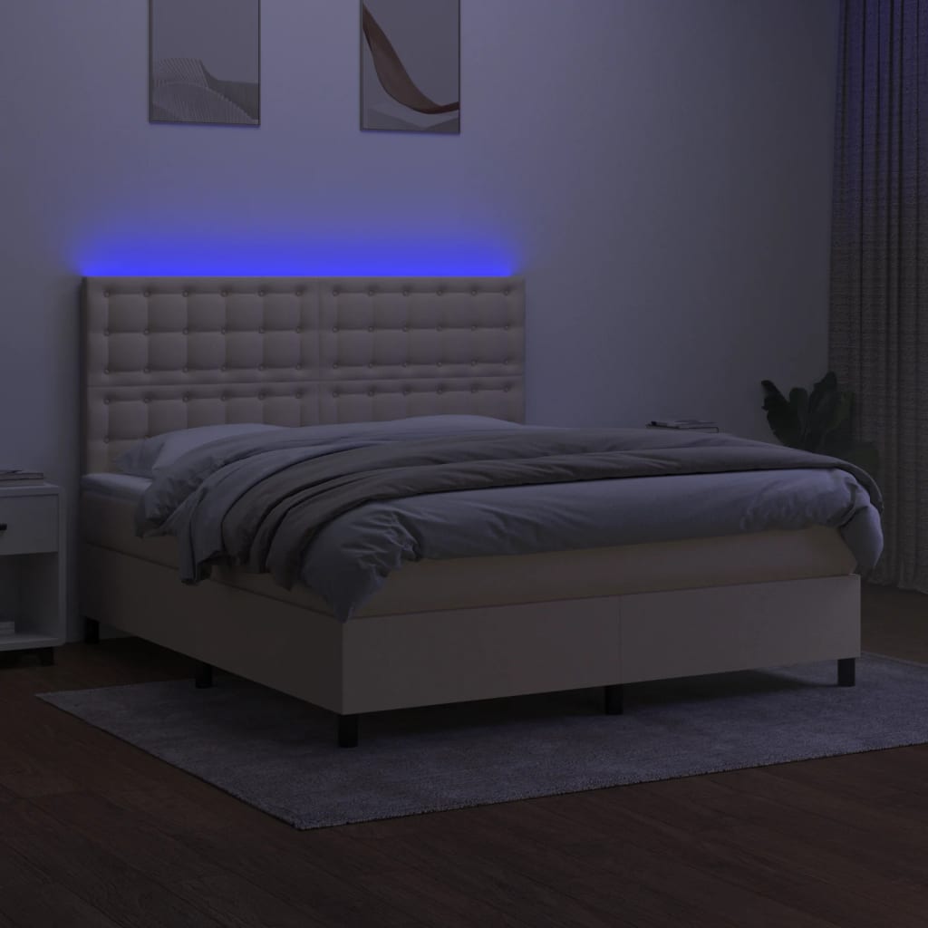 Letto a Molle con Materasso e LED Crema 180x200 cm in Tessuto