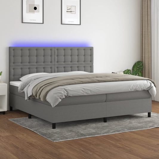 Letto a Molle Materasso e LED Grigio Scuro 200x200cm in Tessuto - homemem39