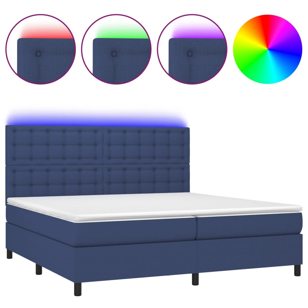Letto a Molle Materasso e LED Blu 200x200cm in Tessuto - homemem39