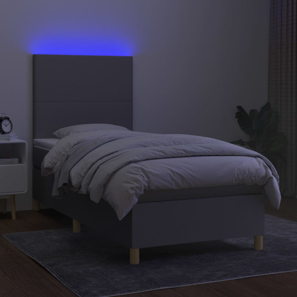 Letto a Molle Materasso e LED Grigio Chiaro 80x200 cm Tessuto - homemem39