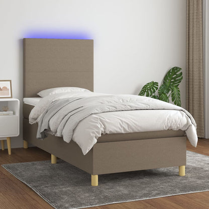 Letto a Molle con Materasso e LED Tortora 80x200 cm in Tessuto