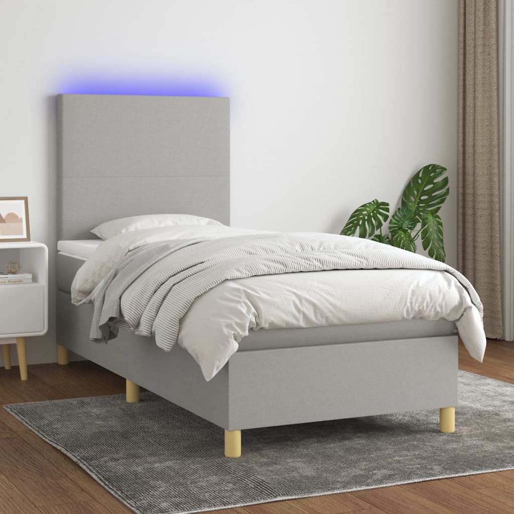 Letto a Molle Materasso e LED Grigio Chiaro 90x190 cm Tessuto - homemem39