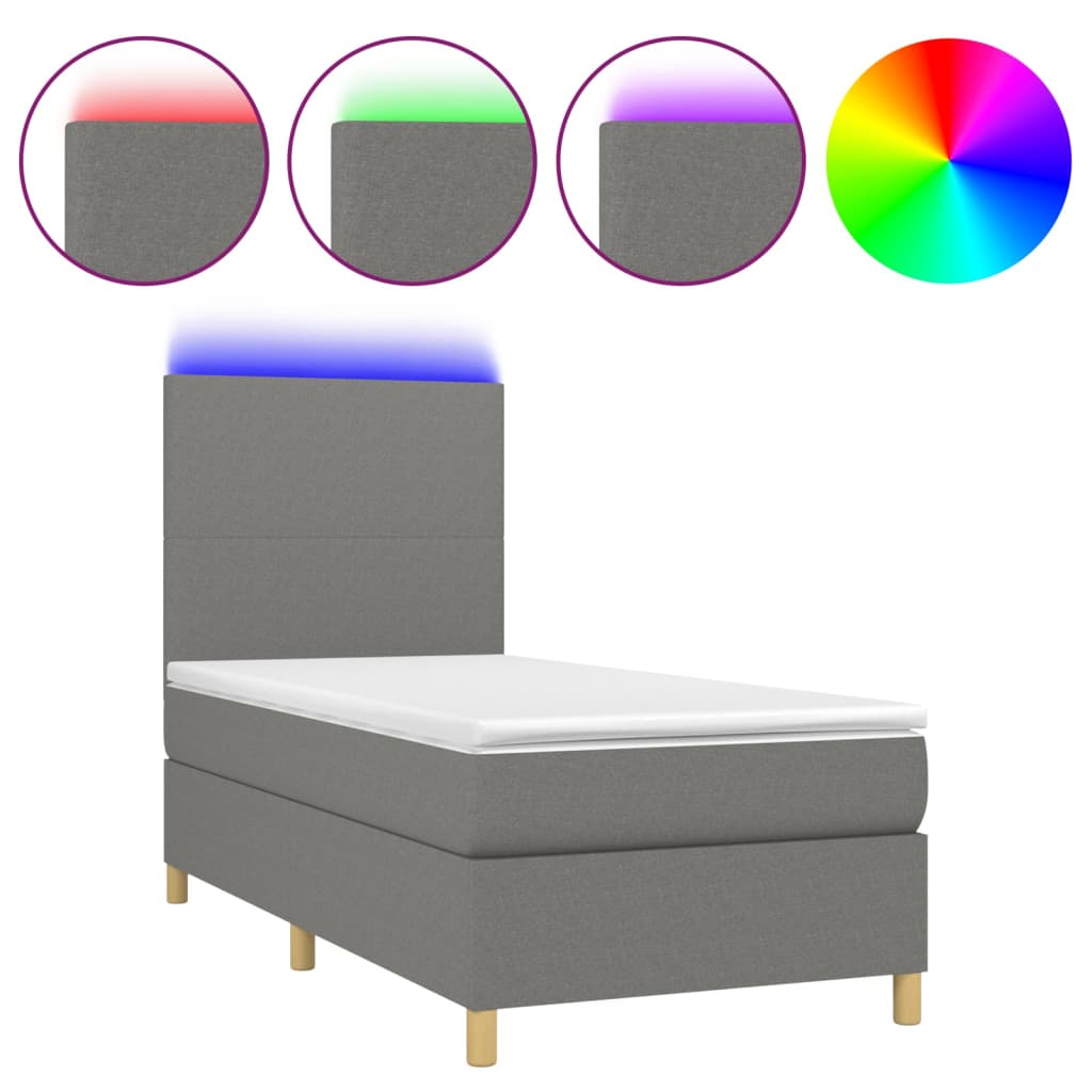 Letto a Molle Materasso e LED Grigio Scuro 90x190 cm in Tessuto - homemem39