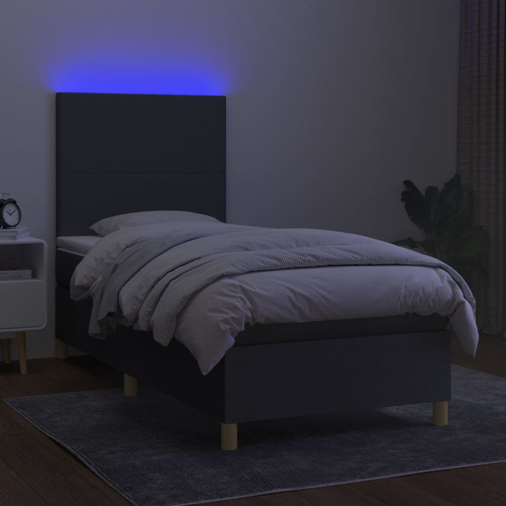 Letto a Molle Materasso e LED Grigio Scuro 90x190 cm in Tessuto - homemem39