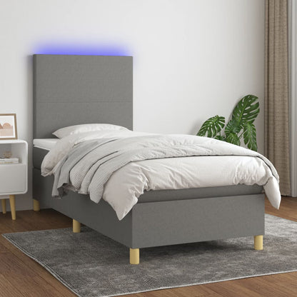 Letto a Molle Materasso e LED Grigio Scuro 90x190 cm in Tessuto - homemem39