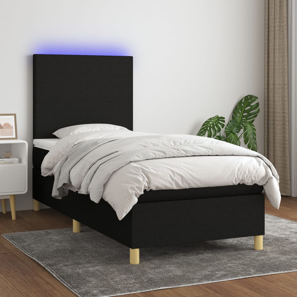 Letto a Molle con Materasso e LED Nero 90x190 cm in Tessuto - homemem39