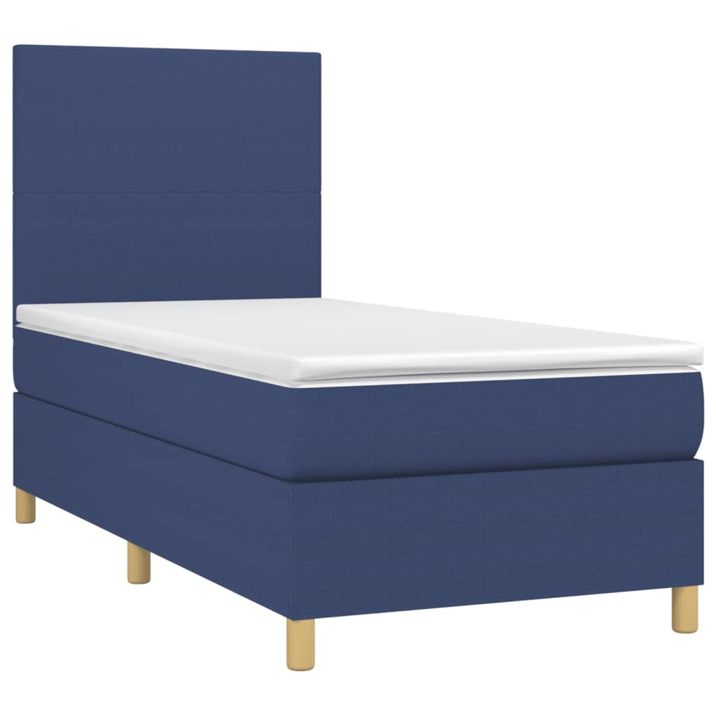 Letto a Molle con Materasso e LED Blu 90x190 cm in Tessuto - homemem39