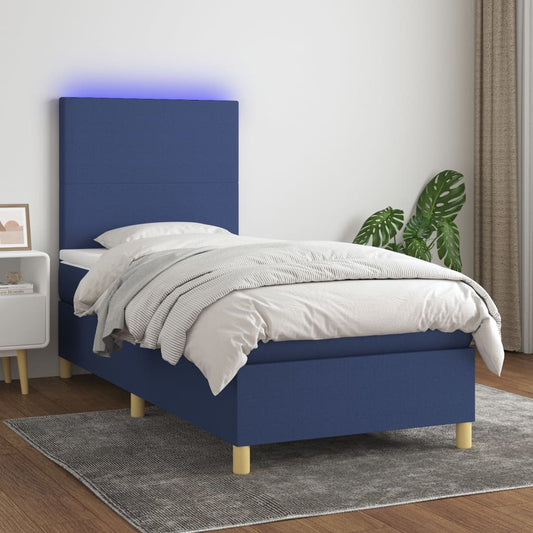 Letto a Molle con Materasso e LED Blu 90x190 cm in Tessuto - homemem39