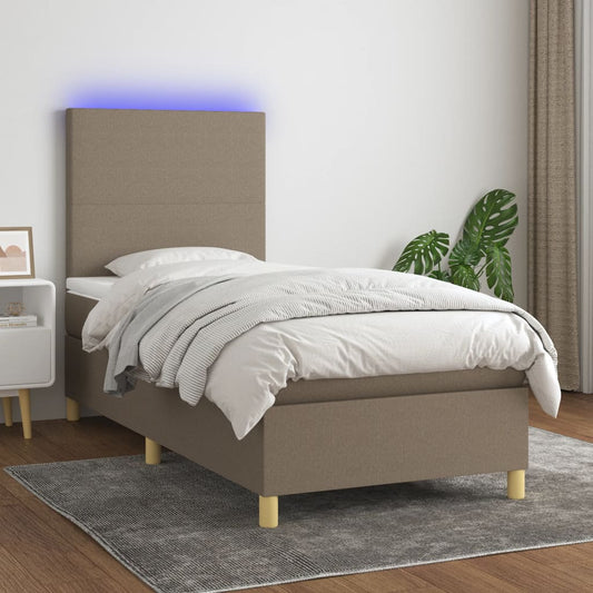 Letto a Molle con Materasso e LED Tortora 90x200 cm in Tessuto - homemem39
