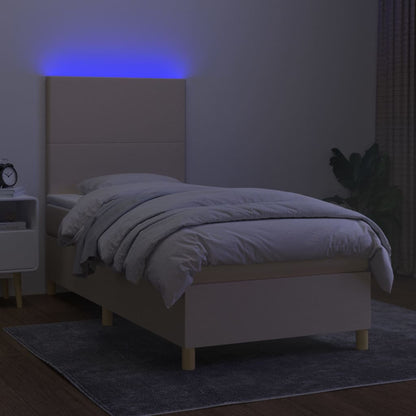 Letto a Molle con Materasso e LED Crema 90x200 cm in Tessuto