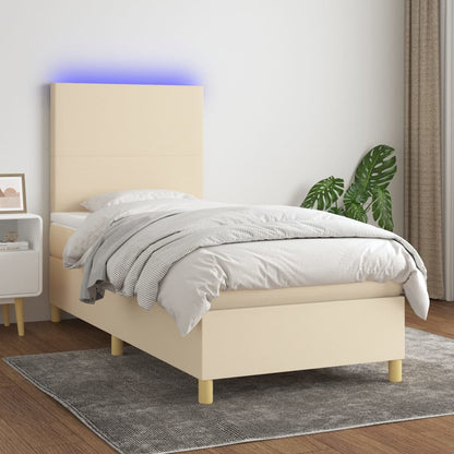 Letto a Molle con Materasso e LED Crema 100x200cm in Tessuto - homemem39