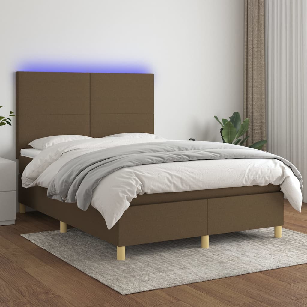 Letto a Molle Materasso e LED MarroneScuro 140x190cm in Tessuto | homemem39