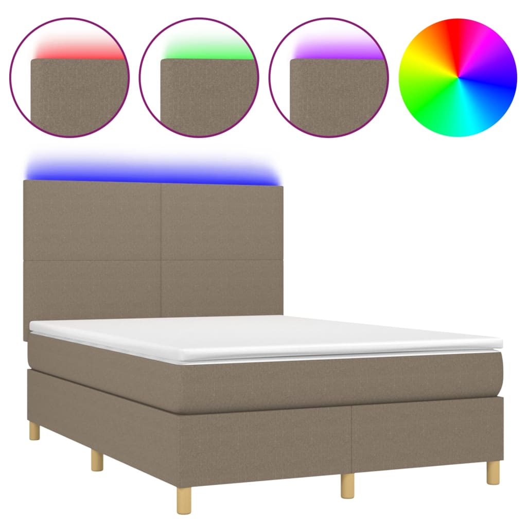 Letto a Molle con Materasso e LED Tortora 140x190 cm in Tessuto