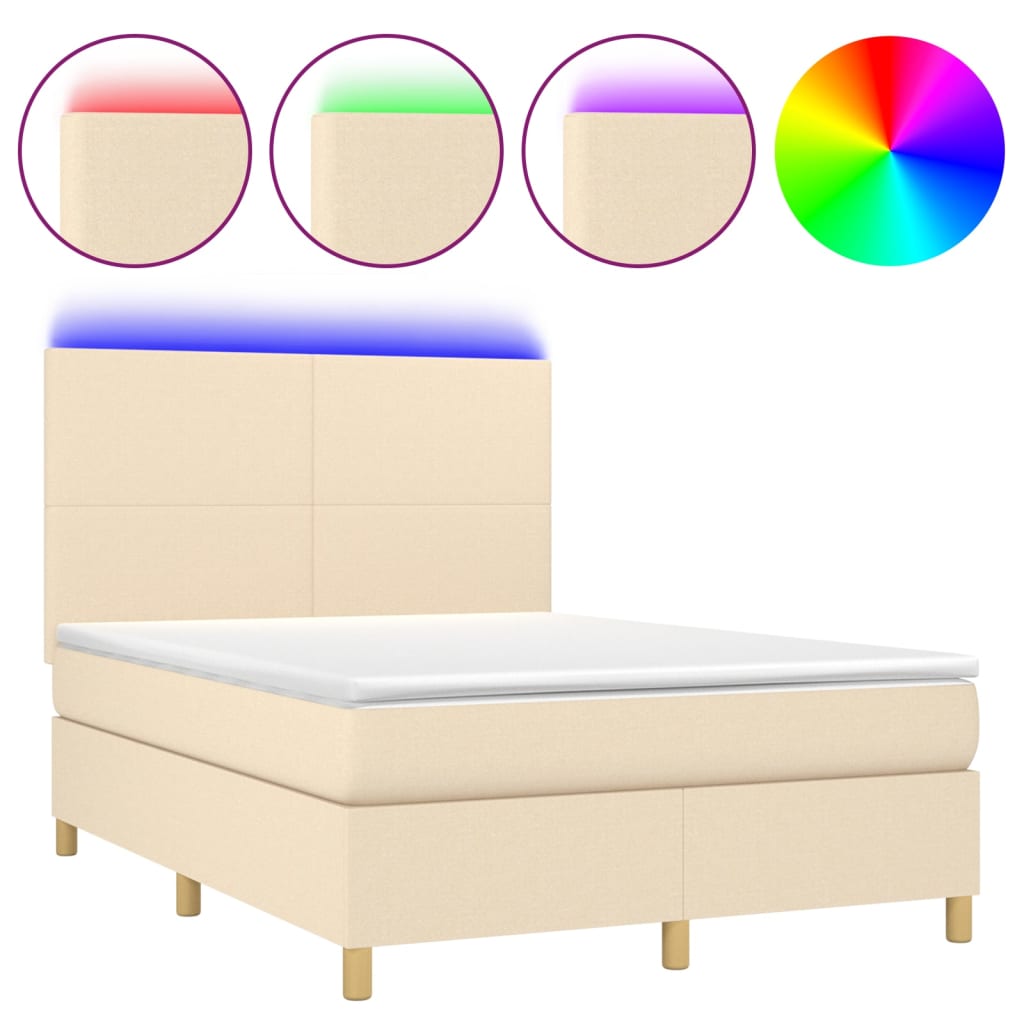 Letto a Molle con Materasso e LED Crema 140x190 cm in Tessuto | homemem39