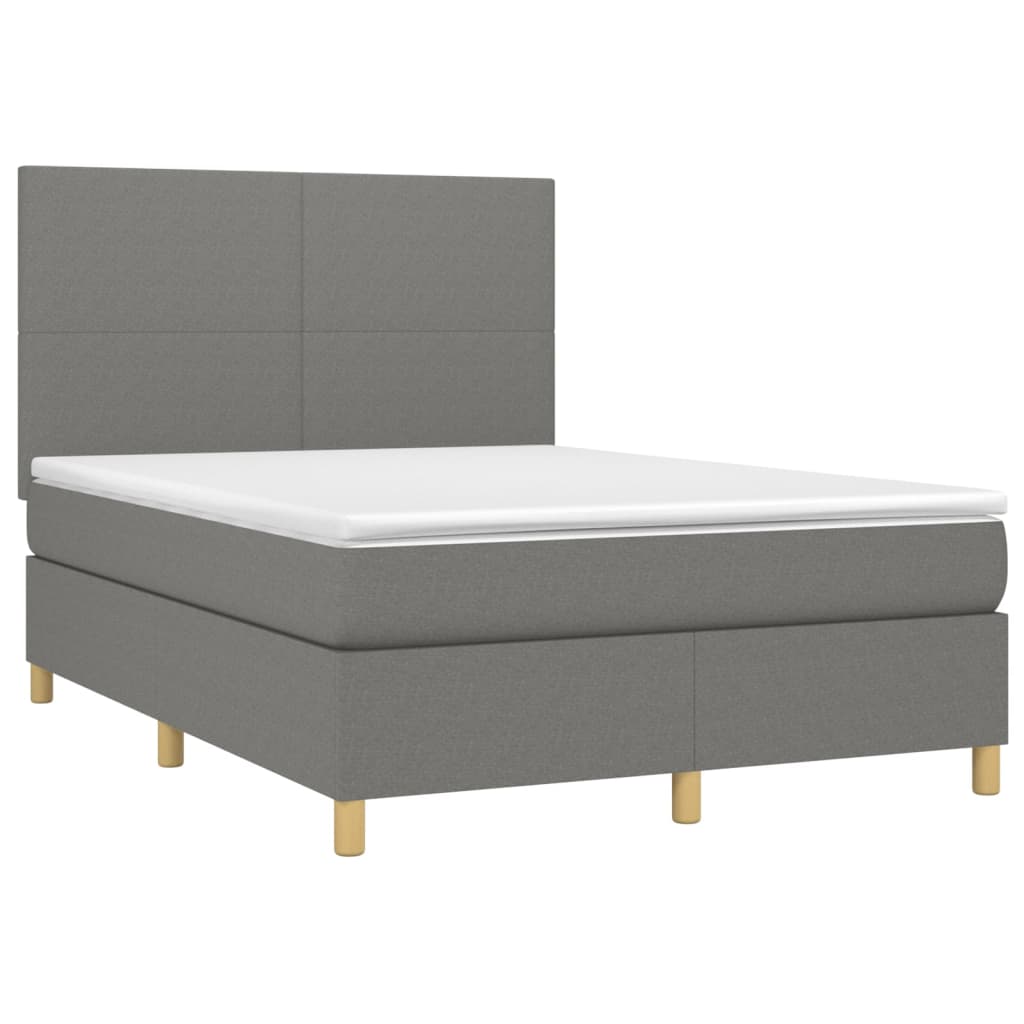 Letto a Molle Materasso e LED Grigio Scuro 140x200cm in Tessuto - homemem39