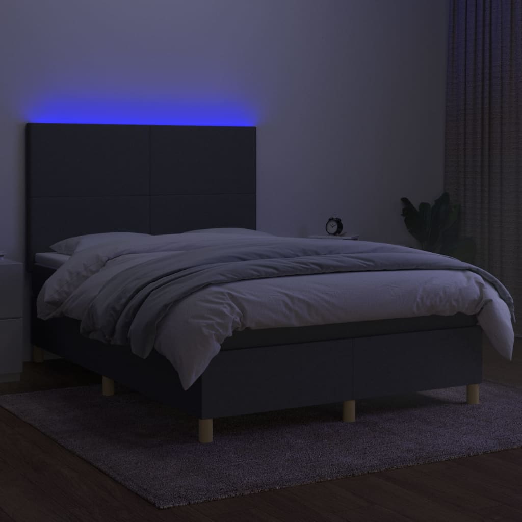 Letto a Molle Materasso e LED Grigio Scuro 140x200cm in Tessuto - homemem39