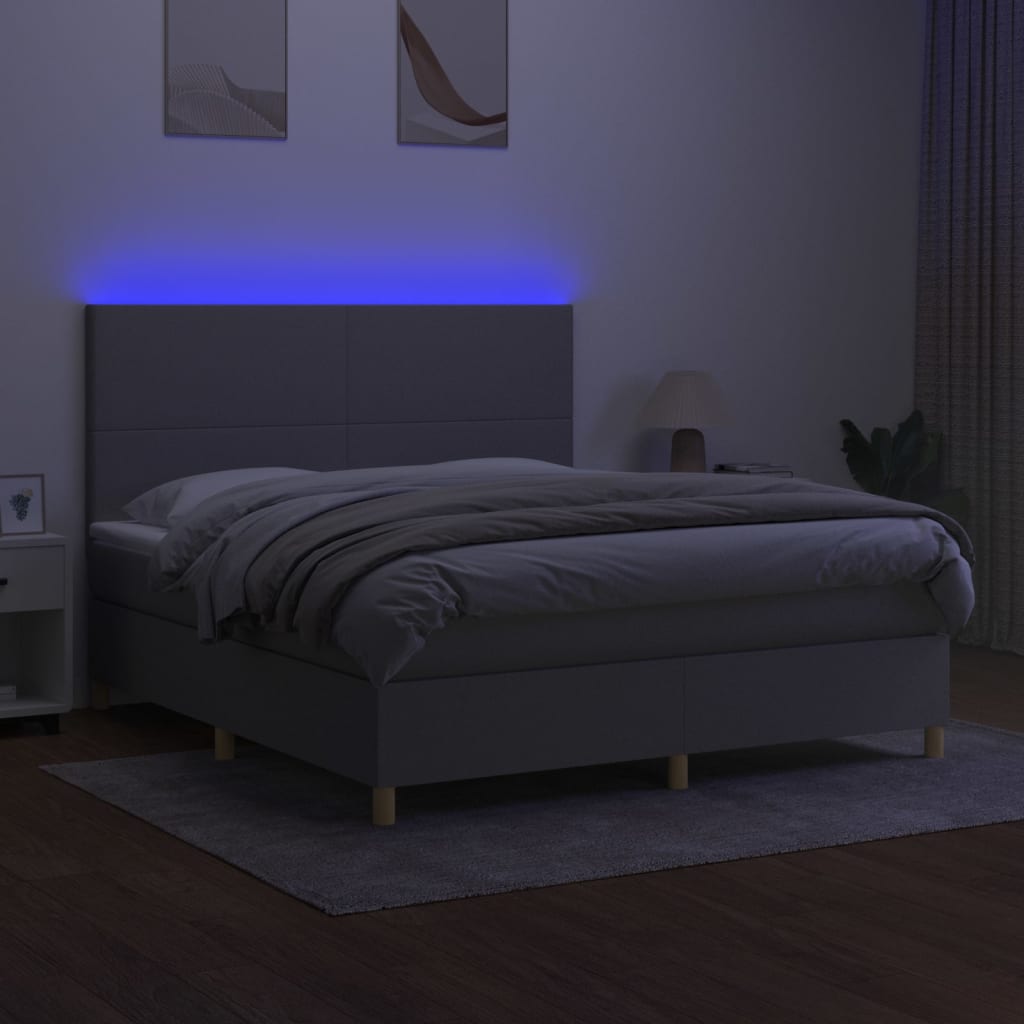 Letto a Molle Materasso e LED Grigio Chiaro 160x200 cm Tessuto - homemem39