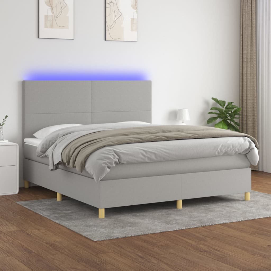 Letto a Molle Materasso e LED Grigio Chiaro 160x200 cm Tessuto - homemem39