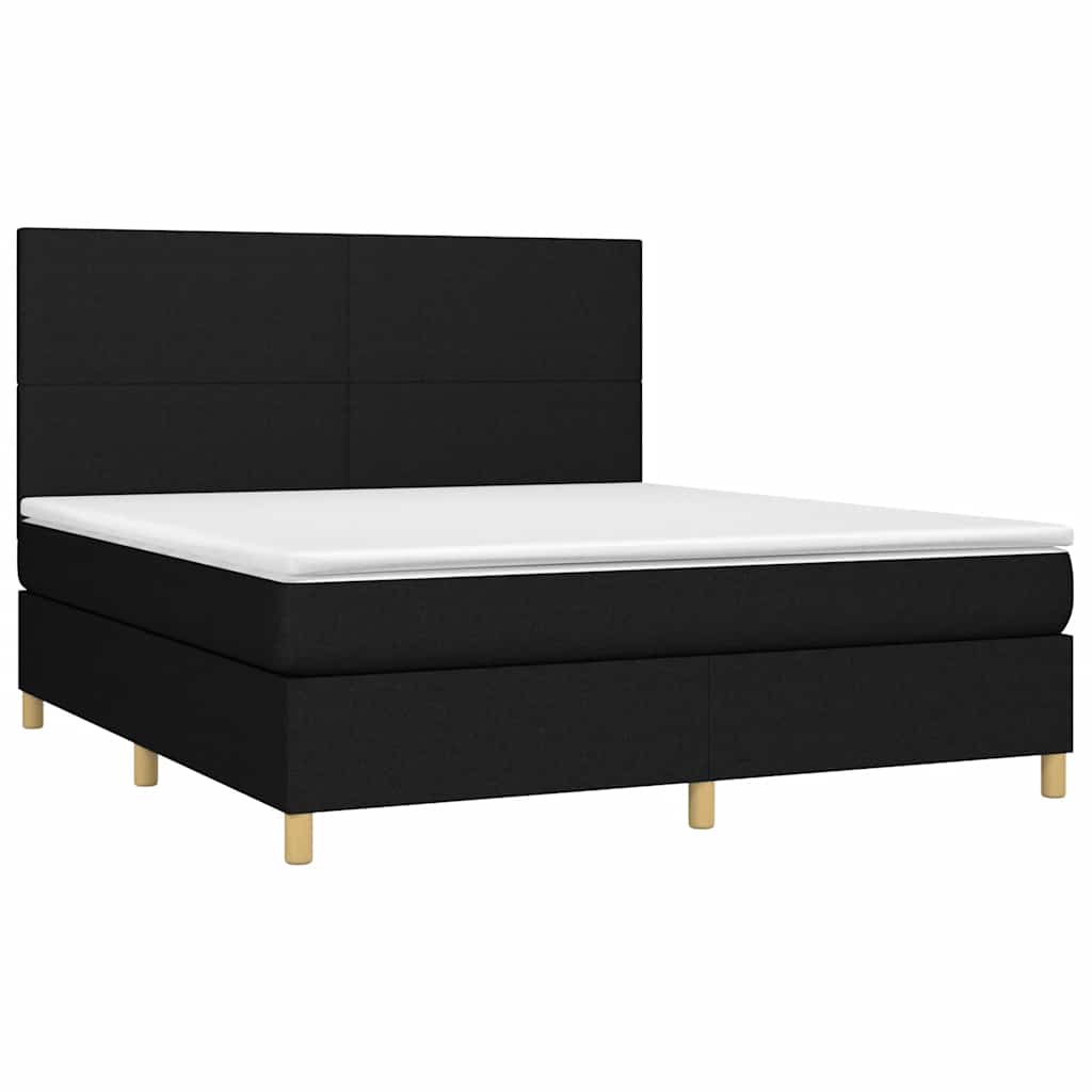 Letto a Molle con Materasso e LED Nero 160x200 cm in Tessuto | homemem39