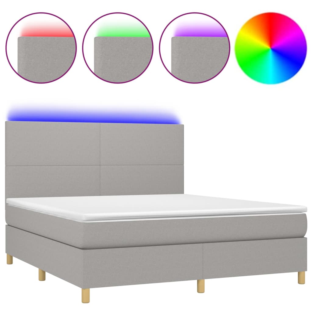 Letto a Molle Materasso e LED Grigio Chiaro 180x200 cm Tessuto - homemem39