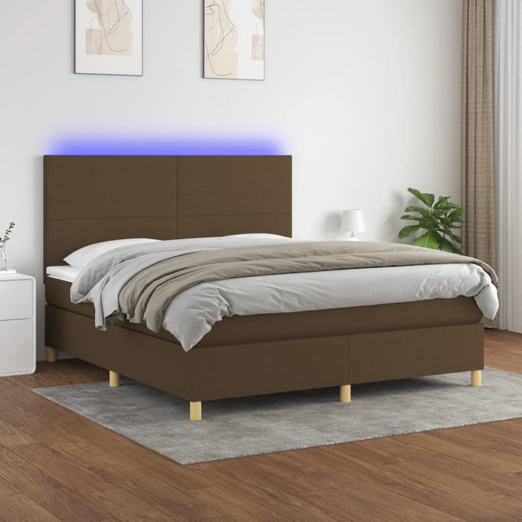 Letto a Molle Materasso e LED MarroneScuro 180x200cm in Tessuto - homemem39