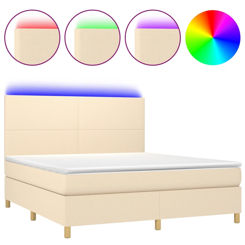Letto a Molle con Materasso e LED Crema 180x200 cm in Tessuto - homemem39