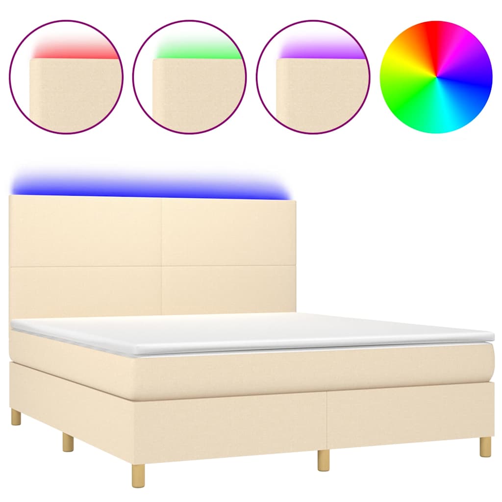 Letto a Molle con Materasso e LED Crema 180x200 cm in Tessuto