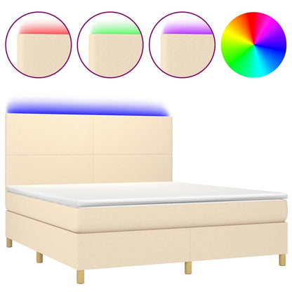 Letto a Molle con Materasso e LED Crema 180x200 cm in Tessuto