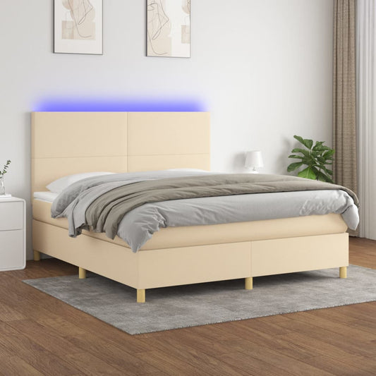 Letto a Molle con Materasso e LED Crema 180x200 cm in Tessuto - homemem39