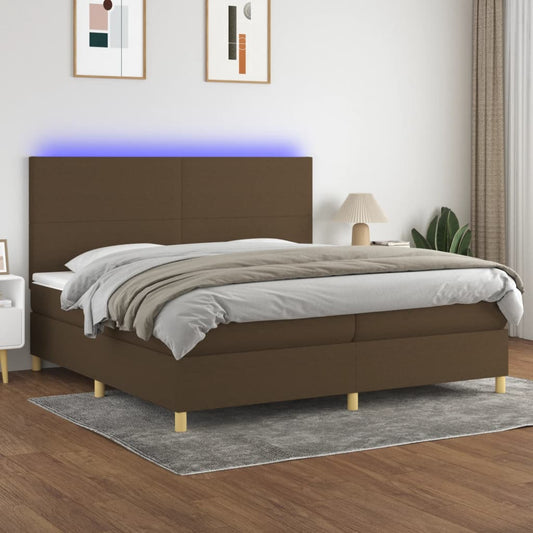 Letto a Molle Materasso e LED Marronescuro 200x200cm in Tessuto - homemem39