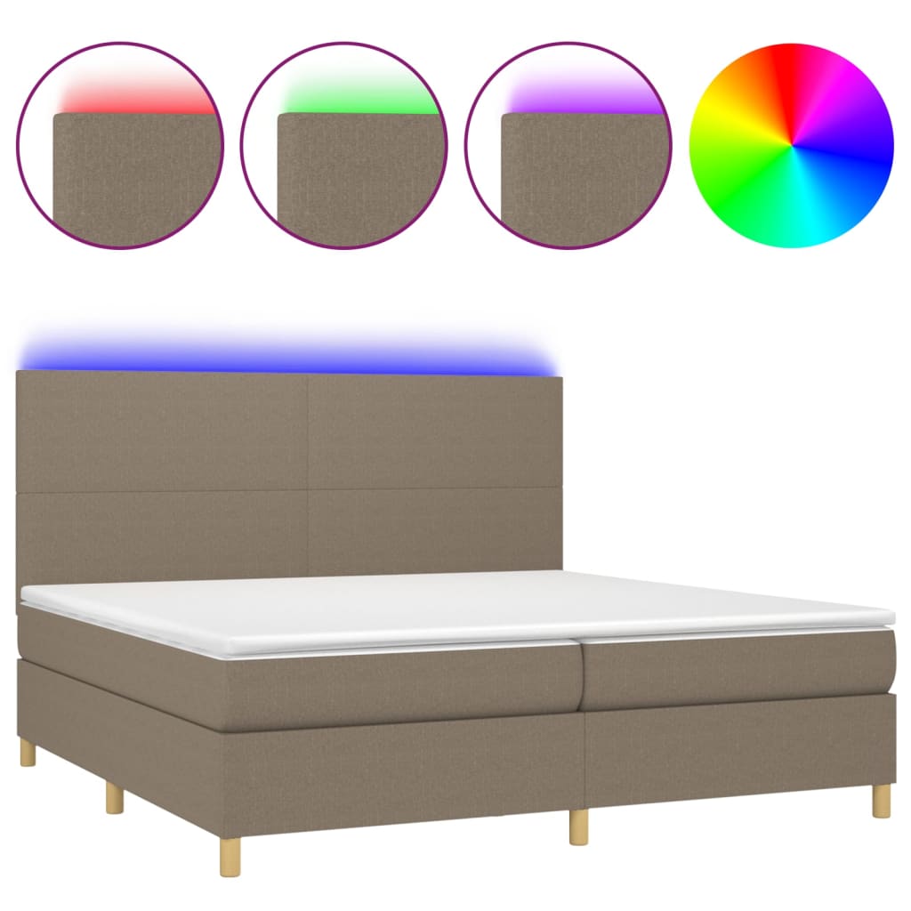 Letto a Molle Materasso e LED tortora 200x200cm in Tessuto - homemem39