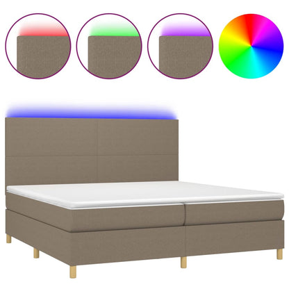Letto a Molle Materasso e LED tortora 200x200cm in Tessuto - homemem39